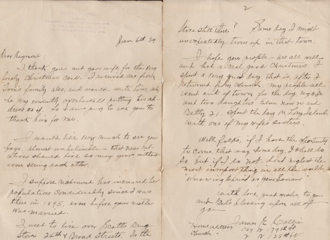 Letter from James Collie to Raymond Sykes